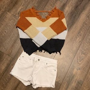 Distressed/Cropped Cable Knit Sweater EUC, size small